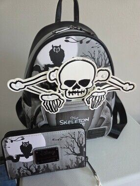 Loungefly Skeleton Dance Backpack And Wallet Glow In The Dark W/ Skeleton Popup